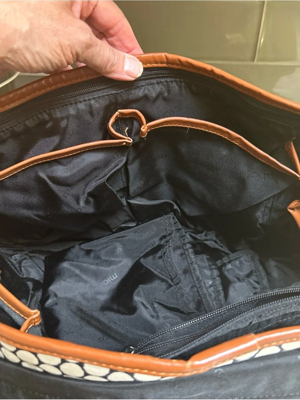 MIA BOSSI DIAPER TRAVEL TOTE BAG ORANGE LEATHER TRIM Washable Lining Change Pad